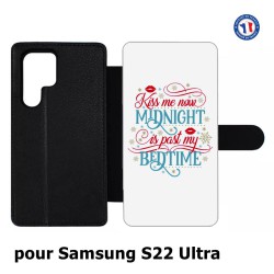 Etui cuir pour Samsung Galaxy S22 Ultra Kiss me now Midnight is past my Bedtime amour embrasse-moi