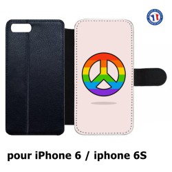 Etui cuir pour IPHONE 6/6S Peace and Love LGBT - couleur arc en ciel