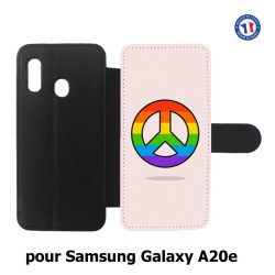 Etui cuir pour Samsung Galaxy A20e Peace and Love LGBT - couleur arc en ciel