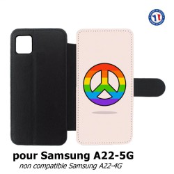 Etui cuir pour Samsung Galaxy A22 - 5G Peace and Love LGBT - couleur arc en ciel