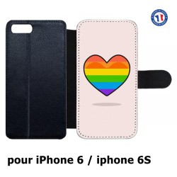 Etui cuir pour IPHONE 6/6S Rainbow hearth LGBT - couleur arc en ciel Coeur LGBT