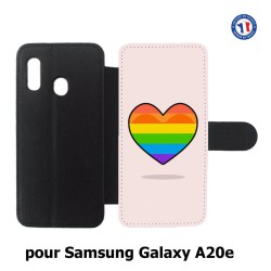 Etui cuir pour Samsung Galaxy A20e Rainbow hearth LGBT - couleur arc en ciel Coeur LGBT