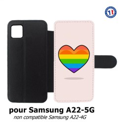 Etui cuir pour Samsung Galaxy A22 - 5G Rainbow hearth LGBT - couleur arc en ciel Coeur LGBT