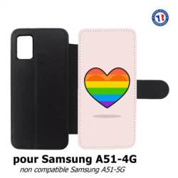 Etui cuir pour Samsung Galaxy A51 - 4G Rainbow hearth LGBT - couleur arc en ciel Coeur LGBT