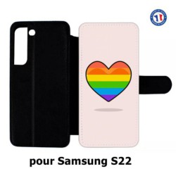 Etui cuir pour Samsung Galaxy S22 Rainbow hearth LGBT - couleur arc en ciel Coeur LGBT