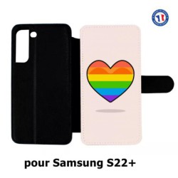 Etui cuir pour Samsung Galaxy S22 Plus Rainbow hearth LGBT - couleur arc en ciel Coeur LGBT