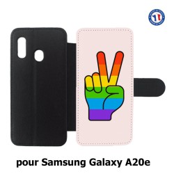 Etui cuir pour Samsung Galaxy A20e Rainbow Peace LGBT - couleur arc en ciel Main Victoire Paix LGBT