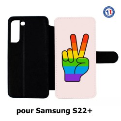 Etui cuir pour Samsung Galaxy S22 Plus Rainbow Peace LGBT - couleur arc en ciel Main Victoire Paix LGBT
