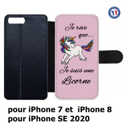 Etui cuir pour iPhone 7/8 et iPhone SE 2020 Je rêve que je suis une Licorne