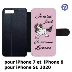 Etui cuir pour iPhone 7/8 et iPhone SE 2020 Je m'en fous je suis une Licorne