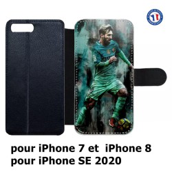 Etui cuir pour iPhone 7/8 et iPhone SE 2020 Lionel Messi FC Barcelone Foot vert-rouge-jaune