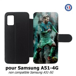 Etui cuir pour Samsung Galaxy A51 - 4G Lionel Messi FC Barcelone Foot vert-rouge-jaune