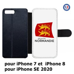 Etui cuir pour iPhone 7/8 et iPhone SE 2020 Logo Normandie - Écusson Normandie - 2 léopards