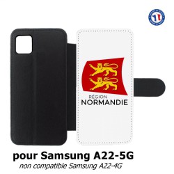 Etui cuir pour Samsung Galaxy A22 - 5G Logo Normandie - Écusson Normandie - 2 léopards