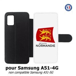 Etui cuir pour Samsung Galaxy A51 - 4G Logo Normandie - Écusson Normandie - 2 léopards
