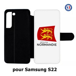 Etui cuir pour Samsung Galaxy S22 Logo Normandie - Écusson Normandie - 2 léopards