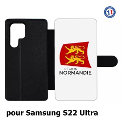 Etui cuir pour Samsung Galaxy S22 Ultra Logo Normandie - Écusson Normandie - 2 léopards