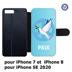 Etui cuir pour iPhone 7/8 et iPhone SE 2020 blanche Colombe de la Paix