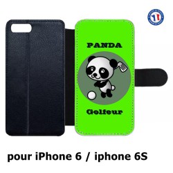 Etui cuir pour IPHONE 6/6S Panda golfeur - sport golf - panda mignon