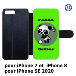 Etui cuir pour iPhone 7/8 et iPhone SE 2020 Panda golfeur - sport golf - panda mignon