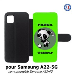 Etui cuir pour Samsung Galaxy A22 - 5G Panda golfeur - sport golf - panda mignon