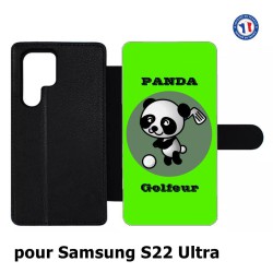Etui cuir pour Samsung Galaxy S22 Ultra Panda golfeur - sport golf - panda mignon