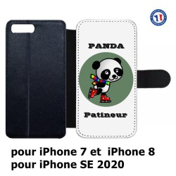 Etui cuir pour iPhone 7/8 et iPhone SE 2020 Panda patineur patineuse - sport patinage