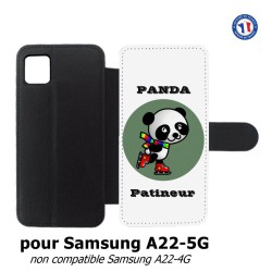 Etui cuir pour Samsung Galaxy A22 - 5G Panda patineur patineuse - sport patinage