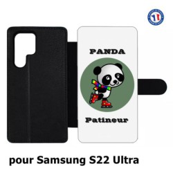 Etui cuir pour Samsung Galaxy S22 Ultra Panda patineur patineuse - sport patinage