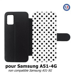 Etui cuir pour Samsung Galaxy A51 - 4G motif géométrique pattern noir et blanc - ronds noirs