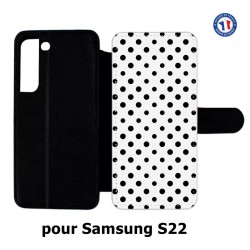 Etui cuir pour Samsung Galaxy S22 motif géométrique pattern noir et blanc - ronds noirs