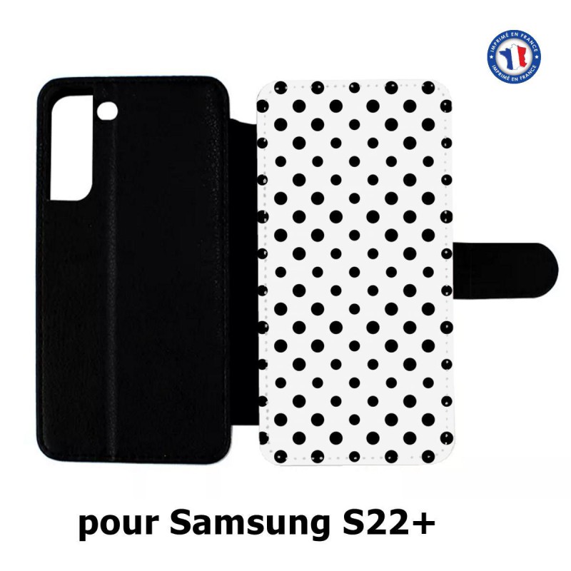 Etui cuir pour Samsung Galaxy S22 Plus motif géométrique pattern noir et blanc - ronds noirs