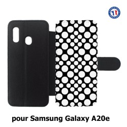 Etui cuir pour Samsung Galaxy A20e motif géométrique pattern N et B ronds blancs sur noir