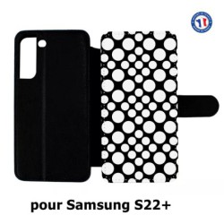 Etui cuir pour Samsung Galaxy S22 Plus motif géométrique pattern N et B ronds blancs sur noir