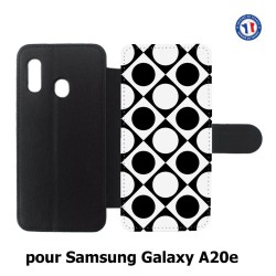 Etui cuir pour Samsung Galaxy A20e motif géométrique pattern noir et blanc - ronds et carrés