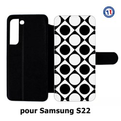 Etui cuir pour Samsung Galaxy S22 motif géométrique pattern noir et blanc - ronds et carrés