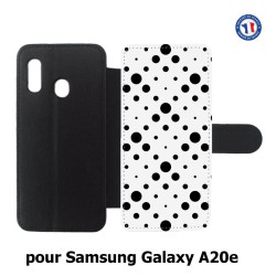 Etui cuir pour Samsung Galaxy A20e motif géométrique pattern noir et blanc - ronds noirs sur fond blanc