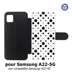 Etui cuir pour Samsung Galaxy A22 - 5G motif géométrique pattern noir et blanc - ronds noirs sur fond blanc