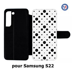 Etui cuir pour Samsung Galaxy S22 motif géométrique pattern noir et blanc - ronds noirs sur fond blanc