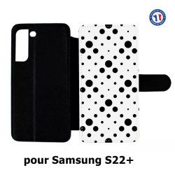 Etui cuir pour Samsung Galaxy S22 Plus motif géométrique pattern noir et blanc - ronds noirs sur fond blanc