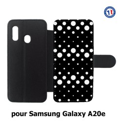 Etui cuir pour Samsung Galaxy A20e motif géométrique pattern N et B ronds noir sur blanc