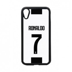 Coque noire pour iPhone XR Ronaldo CR7 Juventus Foot numéro 7 fond blanc