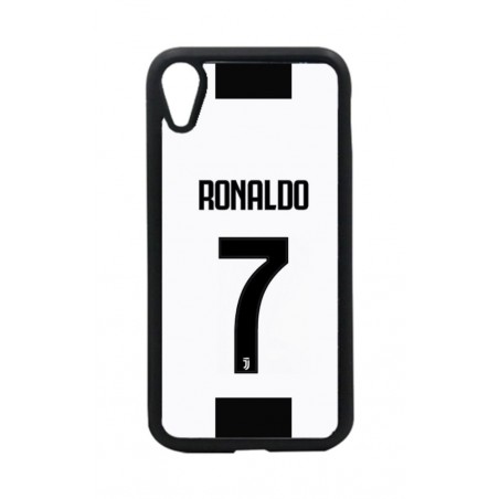 Coque noire pour iPhone XR Ronaldo CR7 Juventus Foot numéro 7 fond blanc