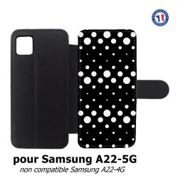 Etui cuir pour Samsung Galaxy A22 - 5G motif géométrique pattern N et B ronds noir sur blanc
