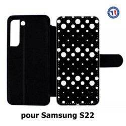 Etui cuir pour Samsung Galaxy S22 motif géométrique pattern N et B ronds noir sur blanc