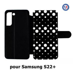 Etui cuir pour Samsung Galaxy S22 Plus motif géométrique pattern N et B ronds noir sur blanc