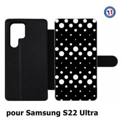 Etui cuir pour Samsung Galaxy S22 Ultra motif géométrique pattern N et B ronds noir sur blanc