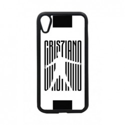 Coque noire pour iPhone XR Cristiano Ronaldo CR7 Juventus Foot noir sur fond blanc
