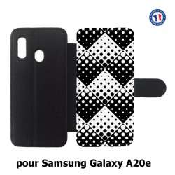 Etui cuir pour Samsung Galaxy A20e motif géométrique pattern noir et blanc - ronds carrés noirs blancs