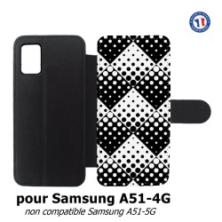 Etui cuir pour Samsung Galaxy A51 - 4G motif géométrique pattern noir et blanc - ronds carrés noirs blancs